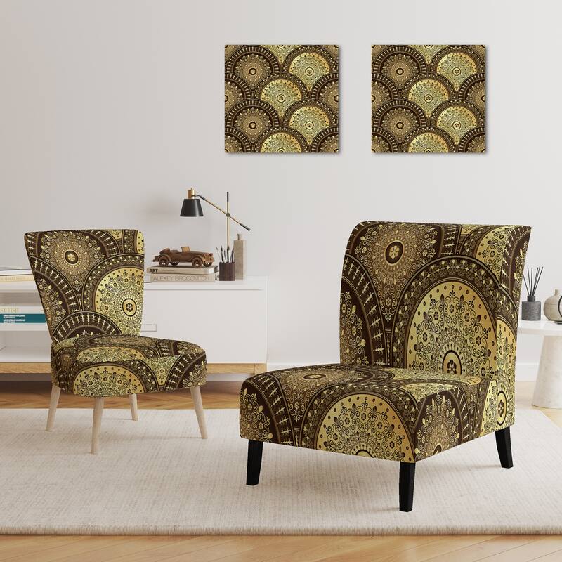 Designart "Golden Circular Pattern I" Upholstered MidCentury Accent